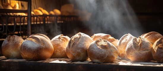 Sticker - Variety of Freshly Baked Breads Displayed on Wooden Table Ready for Breakfast