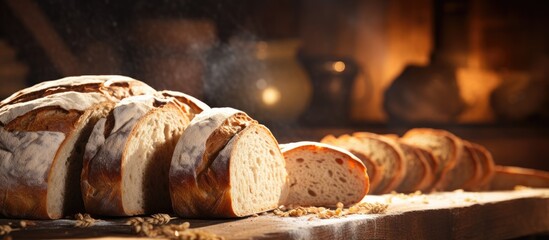 Sticker - Rustic Artisan Loaf of Bread on Wooden Cutting Board - Bakery Concept