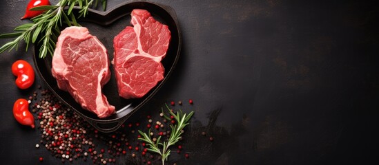 Canvas Print - Sizzling Beef Steak Ready for Grill Seasoning in a Rustic Kitchen Setting