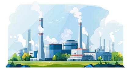 power stations and plants for energy generation. cartoon illustration
