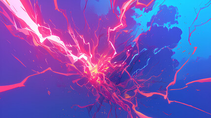 Wall Mural - big bright purple neon lightning strike