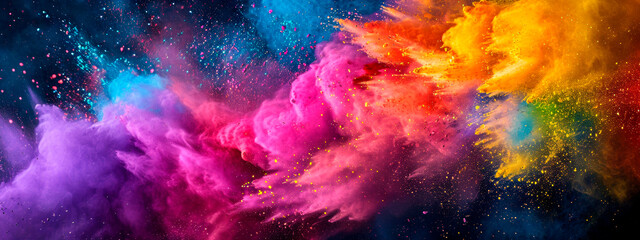 Wall Mural - Vibrant Holi Festival Colors Explosion with Greetings.
