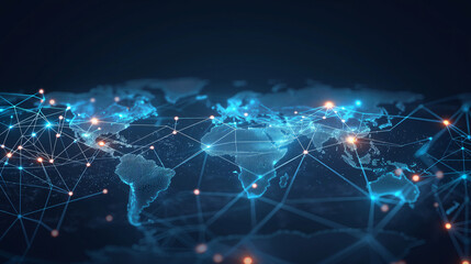 Wall Mural - global business network with world map and connecting flight paths