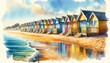 Watercolor of beach huts at the shore