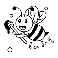 Wall Mural - Trendy glyph sticker depicting bee day 