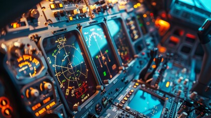 Interior of the cockpit Airplane. instruments for control and monitoring aircraft system