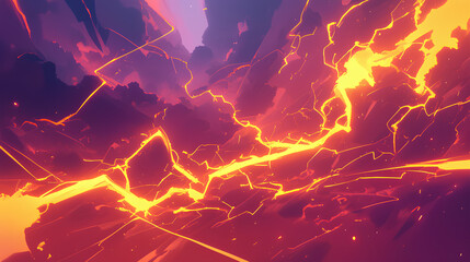 Wall Mural - big bright orange neon lightning strike