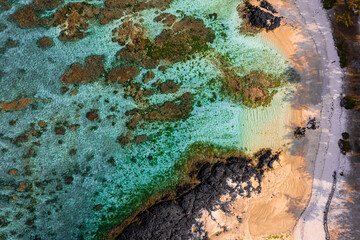  Coast with waves as a background from top view. Blue water background from drone. Summer seascape from air. Travel - image