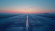 Empty Airport Runway. Early morning sunrise casting a warm glow over an empty airport runway, symbolizing new beginnings and travel opportunities.