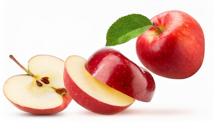 Wall Mural - isolated red apple pieces flying in ther