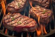 Flame kissed grill Juicy beef steaks sizzling in mesmerizing barbecue