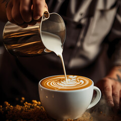 Poster - A close-up of a barista pouring latte art.