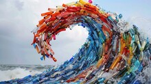 Colorful And Vibrant Wave Created From Discarded Plastic Items