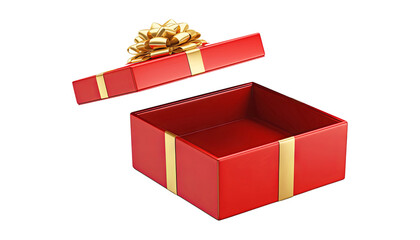 Wall Mural - open red gift box with gold ribbon isolated on transparent background cutout