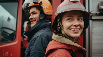 Closeup portrait of a team of firefighters