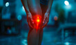 Focused depiction of an athlete experiencing knee pain highlighted with red, indicating joint inflammation or injury during physical activity