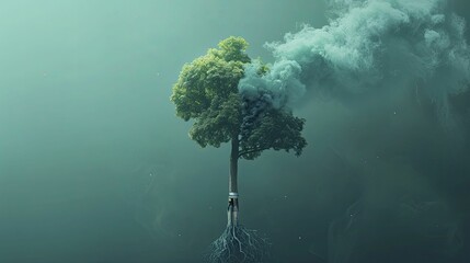 Sticker - A car exhaust pipe's emissions depicted as a tree growing in a digital graphic represents the carbon cycle.