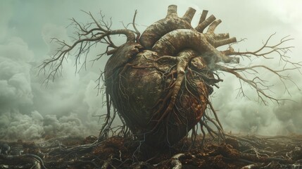 Poster - A digital illustration shows a human heart entwined with tree roots, symbolizing the bond between people and nature.