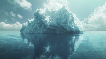 Wall Mural - A digital graphic shows an iceberg with a significant underwater portion, revealing the obscured effects of global warming.