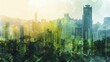 A digital graphic of a vibrant cityscape displaying contrasting green spaces to underscore the human impact on nature.