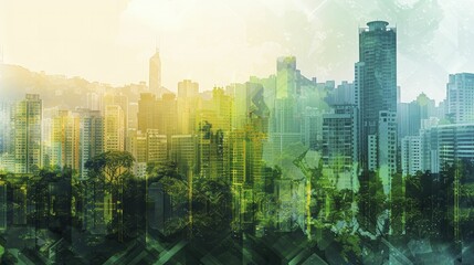 Poster - A digital graphic of a vibrant cityscape displaying contrasting green spaces to underscore the human impact on nature.