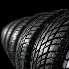  Car tires on a black background. auto repair shop. generative ai