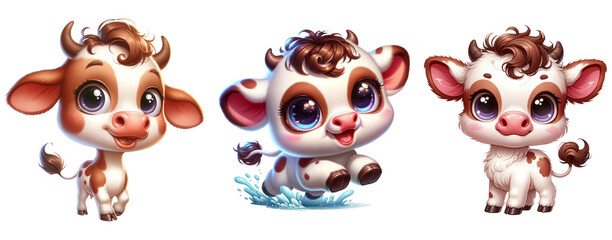 Wall Mural - Cute Baby Cow Cartoon. Adorable Cartoon Calf Illustrations