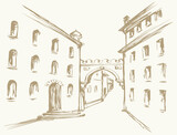 Fototapeta Uliczki - Vector cityscape. The narrow medieval streets of the old town
