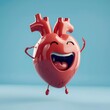 Artistical illustration of cute cartoon strong human heart doing physical exercise training sports