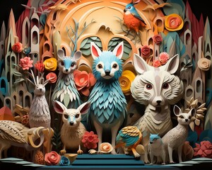 playful array of animals in 3d adorned with dusty colorful textures
