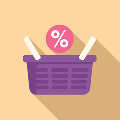 Sticker - Sale market basket icon flat vector. Shop promotion image. Certificate rate card