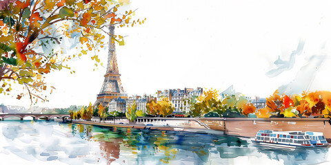 Poster - Hand-drawn watercolor Paris in summer isolated, watercolor, white background 