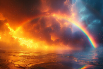 Wall Mural - a vibrant rainbow emerging from a cloudy sky, illustrating optimism and positivity after a storm. co
