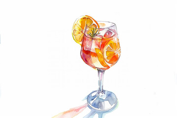 Canvas Print - Watercolor spritz cocktail glass with orange sketch on white background, watercolor, white background 