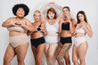 © SETO fotografias - group of beautiful multi racial women in underwear very confident posing making hearts with their hands