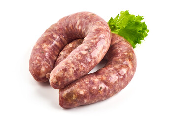 Wall Mural - Raw german sausages, Bratwurst sausage, isolated on white background.