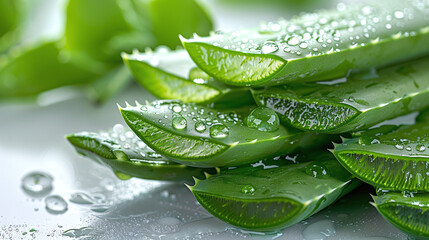 Wall Mural - close-up of aloe vera plant on light background, natural ingredients for skin care products concept