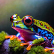 Close up of a colorful frog on bokeh background.