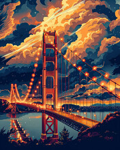 Golden Gate Bridge Retro Poster Design. Vector Illustration. San Francisco, United, States.