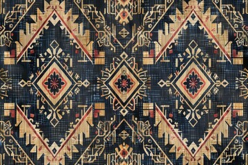 Naklejka na meble Geometric ethnic oriental pattern traditional Design for background, carpet, wallpaper, clothing, wrapping, Batik, fabric, Vector embroidery style, colorful, indan, mexican.