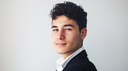 Wall Mural - Portrait of a young Latin boy, in formal clothing. Studio shot, on white background.