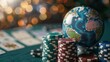 Casino chips encircling a globe