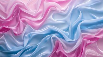 Wall Mural - Pastel pink and blue wavy ribbon texture background.