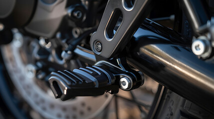 Wall Mural - Closeup view of a motorcycles brake disc and foot pegs