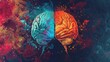 A vector graphic illustrates the concept of consciousness with a depiction of the left and right brain. This image symbolizes the duality and interconnectedness of cognitive functions