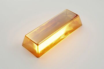 A 3D rendered gold bar infused with translucent sci fi materials casting a soft glow on a pure white background symbolizing wealth and innovation