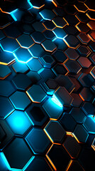 a futuristic hexagon wallpaper with glowing elements, photorealistic