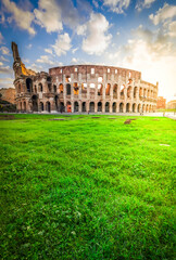 Wall Mural - ruins of antique Colosseum in sunise lights, Rome Italy