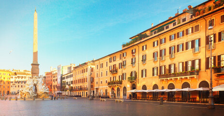 Sticker - view of famous Piazza Navona in Rome, Italy, retro toned