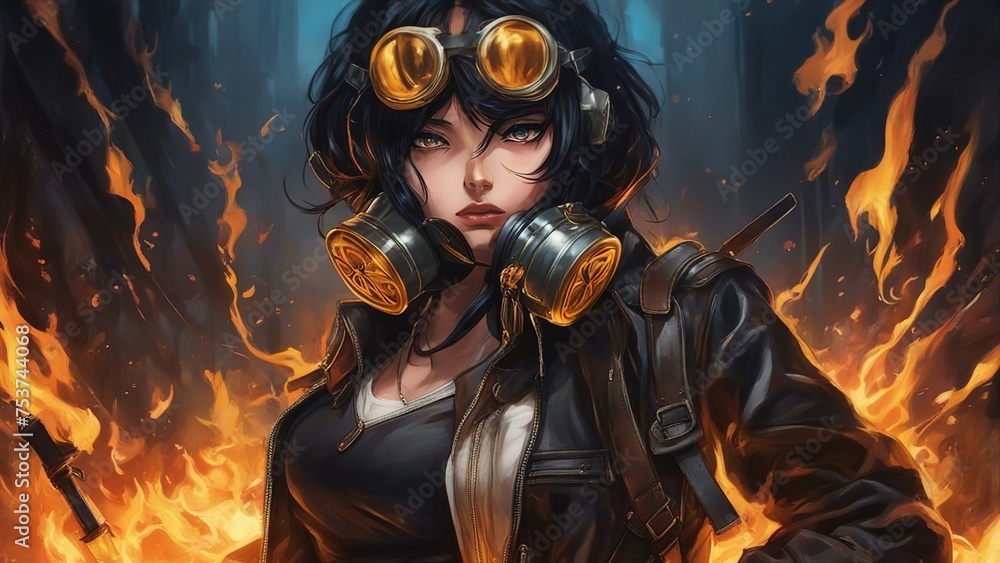 ภาพประกอบ Stock girl in fire She was an anime character, a mysterious ...